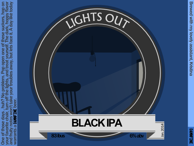 The beer label for Lights Out Black IPA